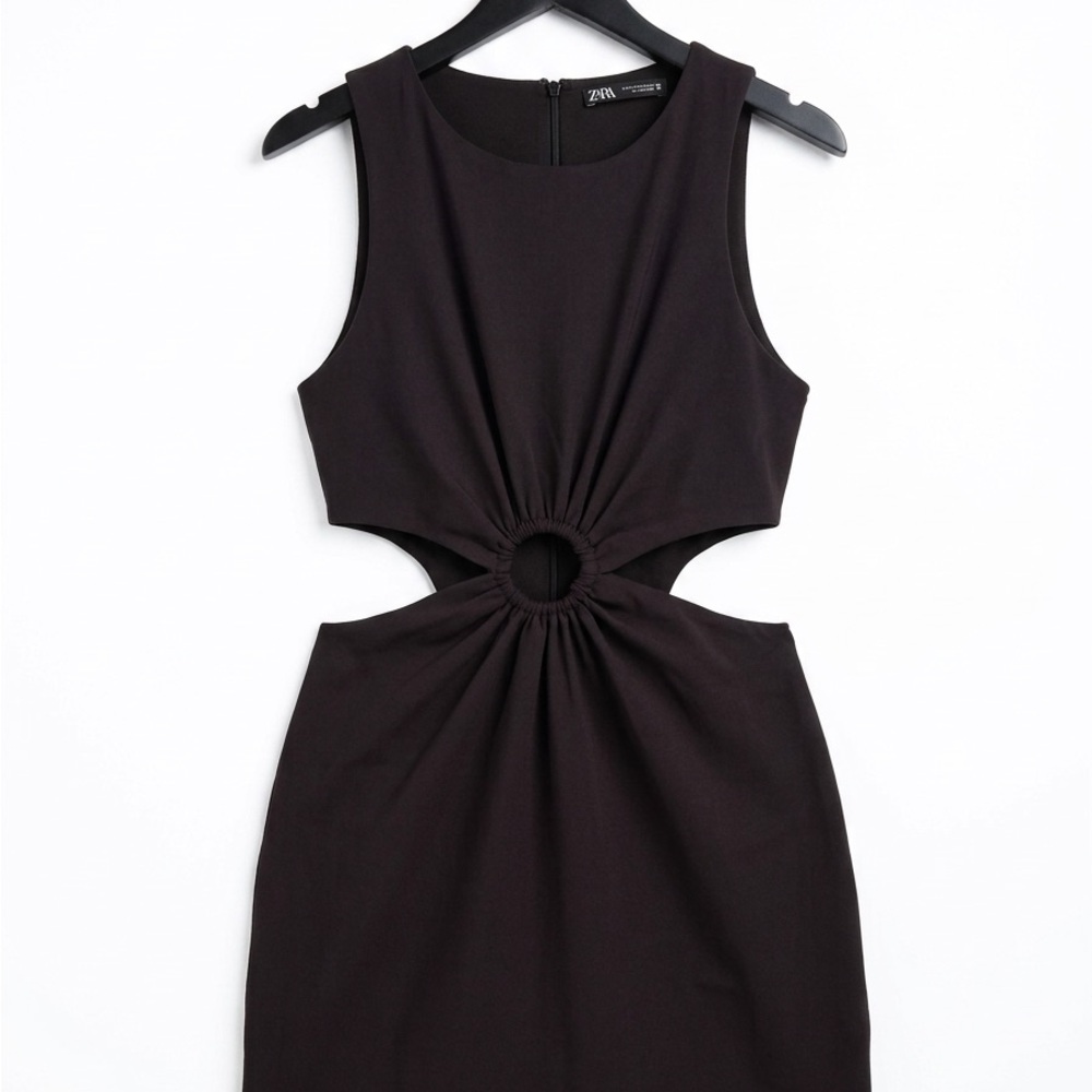 Zara Black Midi Dress with Cut-Out Detail - Picture 6 of 7